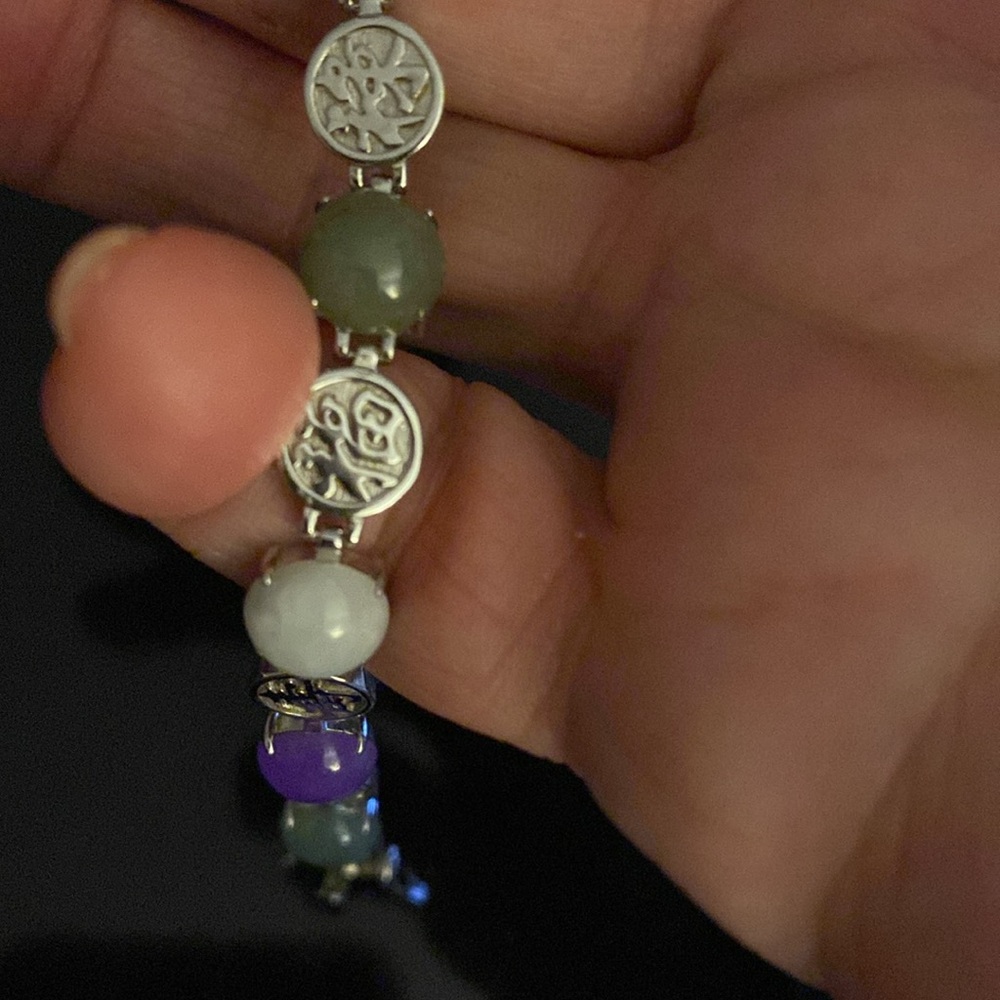 Marked 925 Sterling Silver PAJ JOY Jade bracelet Vintage - Picture 5 of 8